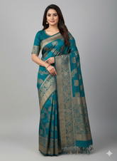 Banarasi Crystal Soft Silk Saree - Blue