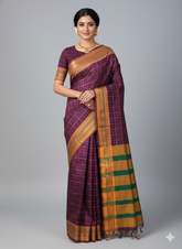 Handloom Pure Cotton 1 Inch Box Star Saree – Magenta Purple