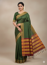 Handloom Pure Cotton Half Inch Box Star Saree - Light Green