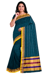 Handloom Cotton Silk Narayanpet Saree - Dark Teal
