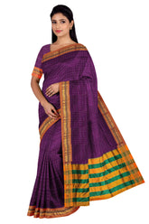 Handloom Cotton Silk Star Pattern Zeri Border Saree - Magenta