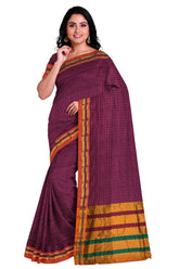Handloom Pure Cotton Half Inch Box Star Saree - Maroon