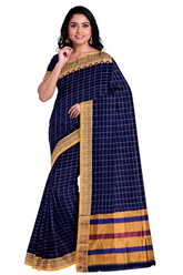 Handloom Cotton Silk Narayanpet Saree - Navy Blue