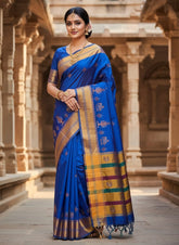 Handloom Cotton Silk Kasuti Work Ilkal Saree - Blue
