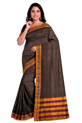Handloom Cotton Silk Star Pattern Zeri Border Saree - Brown
