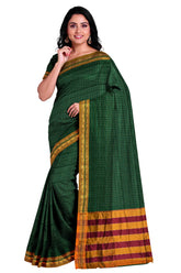 Handloom Cotton Silk Star Pattern Zeri Border Saree - Green