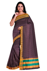 Handloom Pure Cotton Silk Diamond Star Zari Border Saree - Dark Purple