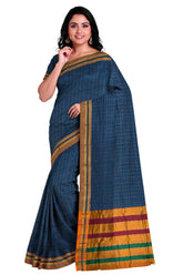 Handloom Pure Cotton Half Inch Box Star Saree - Blue
