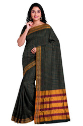 Handloom Pure Cotton Half Inch Box Star Saree - Dark Grey