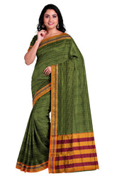 Handloom Cotton Silk Star Pattern Zeri Border Saree - Light Green