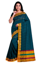 Handloom Pure Cotton Silk Satin Skirt Border Saree - Dark Teal