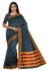 Handloom Pure Cotton Half Inch Box Star Saree - Dark Green