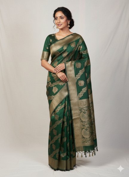 Banarasi Crystal Soft Silk Saree - Green