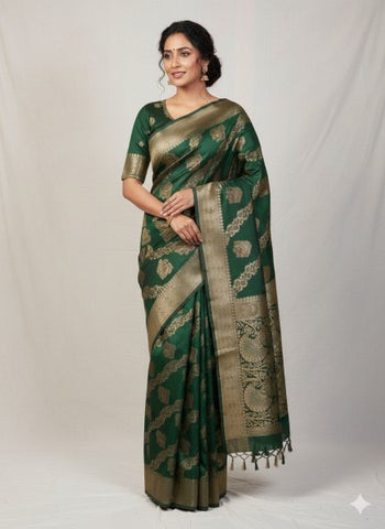 Banarasi Crystal Soft Silk Saree - Green