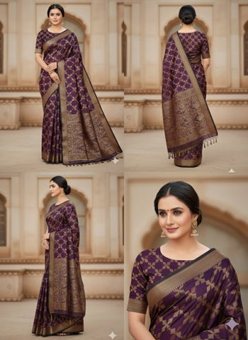 Banarasi Crystal Soft Silk Saree - Maroon