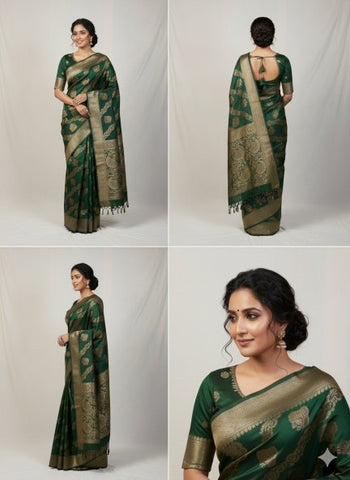Banarasi Crystal Soft Silk Saree - Green