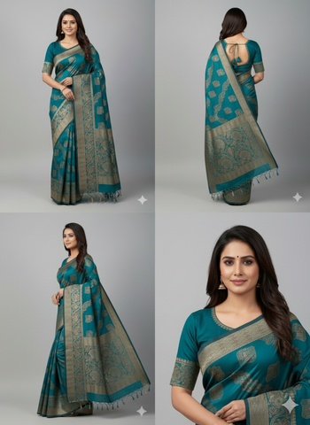 Banarasi Crystal Soft Silk Saree - Blue