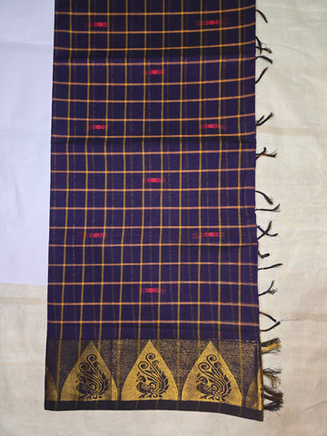Handloom Cotton Chettinad Sinduchecks Butta Saree - Purple