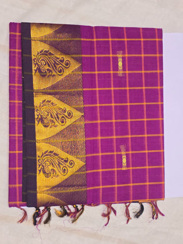 Handloom Cotton Chettinad Sinduchecks Butta Saree - Pink