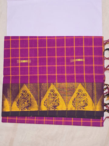 Handloom Cotton Chettinad Sinduchecks Butta Saree - Pink
