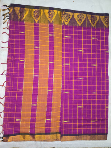 Handloom Cotton Chettinad Sinduchecks Butta Saree - Pink