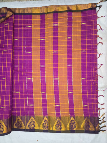 Handloom Cotton Chettinad Sinduchecks Butta Saree - Pink