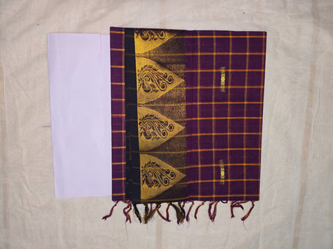 Handloom Cotton Chettinad Sinduchecks Butta Saree - Deep Violet