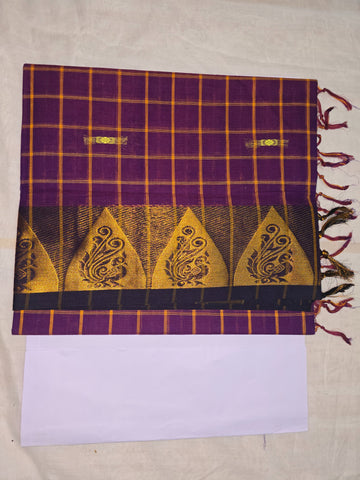 Handloom Cotton Chettinad Sinduchecks Butta Saree - Deep Violet