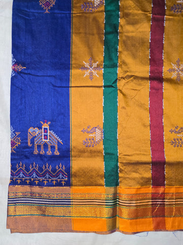Handloom Cotton Silk Kasuti Work Ilkal Saree - Blue