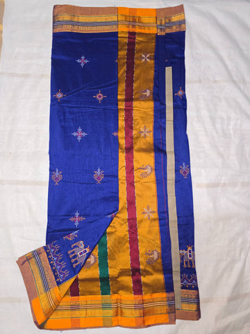 Handloom Cotton Silk Kasuti Work Ilkal Saree - Blue