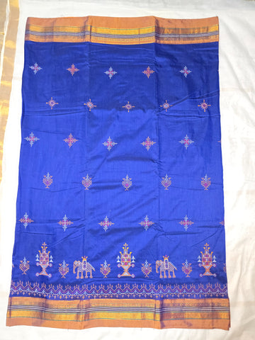 Handloom Cotton Silk Kasuti Work Ilkal Saree - Blue