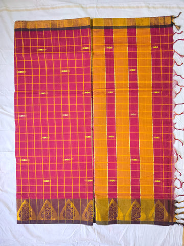 Handloom Cotton Chettinad Sinduchecks Butta Saree - Magenta