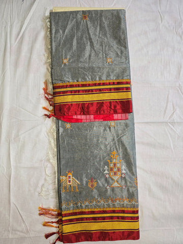 Handloom Cotton Silk Kasuti Work Ilkal Saree - Grey