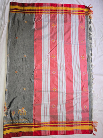 Handloom Cotton Silk Kasuti Work Ilkal Saree - Grey