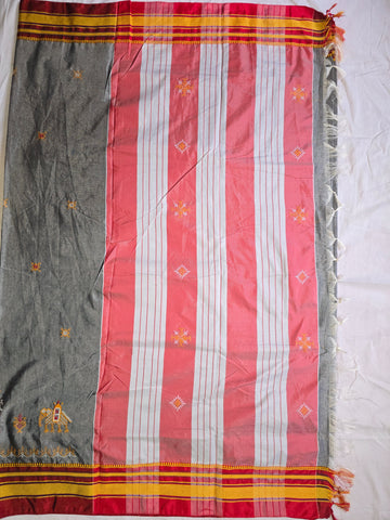 Handloom Cotton Silk Kasuti Work Ilkal Saree - Grey
