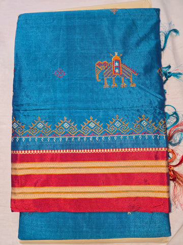 Handloom Cotton Silk Kasuti Work Ilkal Saree - Aqua Blue