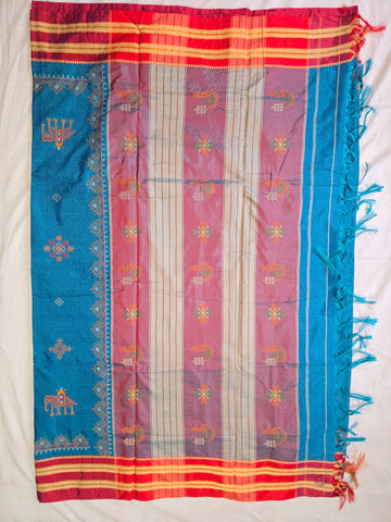 Handloom Cotton Silk Kasuti Work Ilkal Saree - Aqua Blue