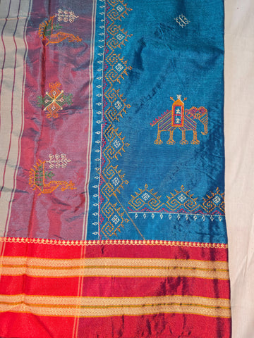 Handloom Cotton Silk Kasuti Work Ilkal Saree - Aqua Blue