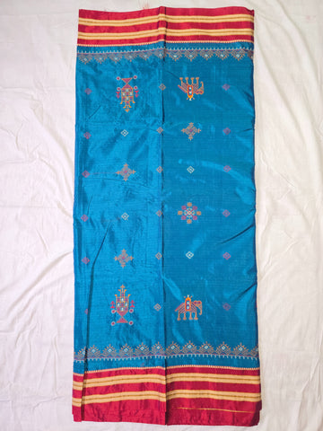 Handloom Cotton Silk Kasuti Work Ilkal Saree - Aqua Blue