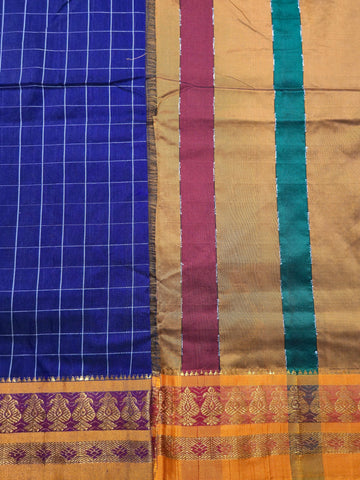 Handloom Cotton Silk Narayanpet Saree - Navy Blue