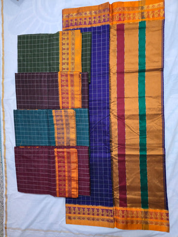 Handloom Cotton Silk Narayanpet Saree - Navy Blue