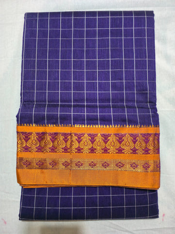 Handloom Cotton Silk Narayanpet Saree - Navy Blue