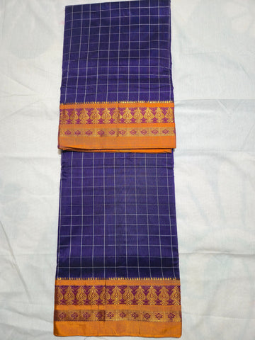 Handloom Cotton Silk Narayanpet Saree - Navy Blue