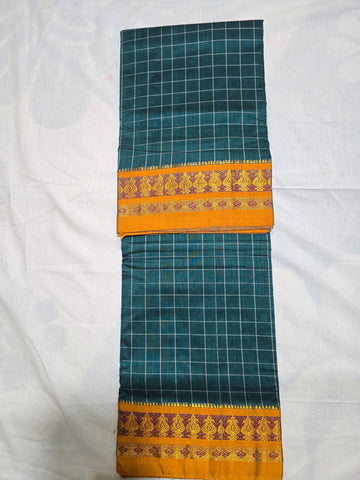 Handloom Cotton Silk Narayanpet Saree - Dark Teal