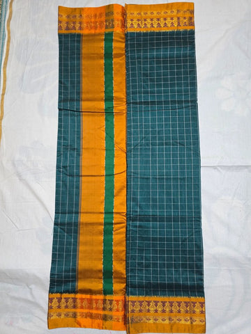 Handloom Cotton Silk Narayanpet Saree - Dark Teal