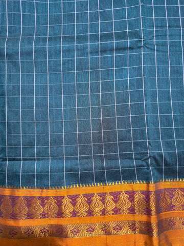 Handloom Cotton Silk Narayanpet Saree - Light Teal