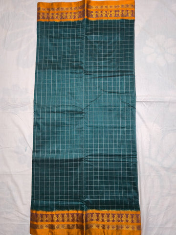 Handloom Cotton Silk Narayanpet Saree - Dark Teal