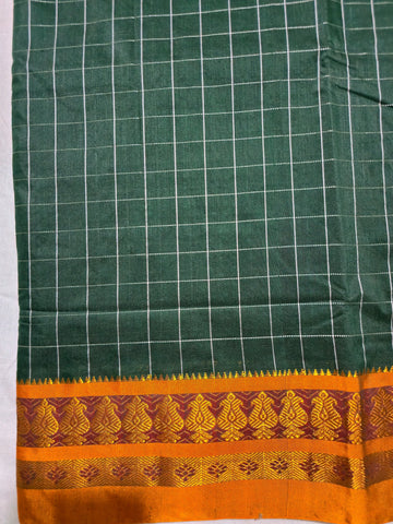 Handloom Cotton Silk Narayanpet Saree - Dark Green