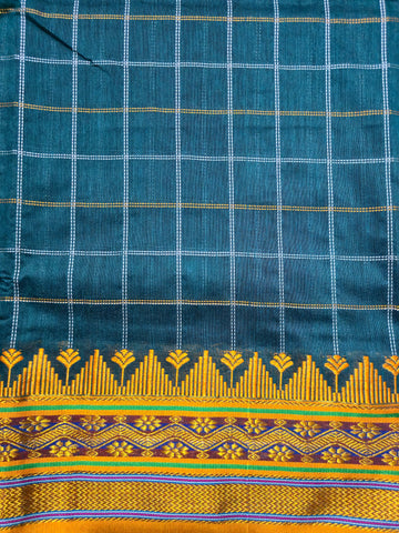 Handloom Cotton Silk Narayanpet Saree - Bright Blue