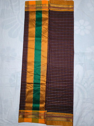 Handloom Pure Cotton Silk Diamond Star Zari Border Saree - Dark Purple